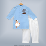 Eid Mubarak with cute lamp Personalized Kids Kurta - BABY BLUE - 3 - 6 Months Old (Chest 24", Kurta Length 14'', Waist 19", Pant Length 14")