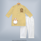 Eid Mubarak with cute lamp Personalized Kids Kurta - PASTEL YELLOW - 3 - 6 Months Old (Chest 24", Kurta Length 14'', Waist 19", Pant Length 14")
