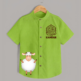 Eid Mubarak with cute lamp Personalized Kids Shirt - LIME GREEN - 0 - 6 Months Old (Chest 23")