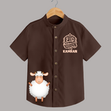 Eid Mubarak with cute lamp Personalized Kids Shirt - CHOCOLATE BROWN - 0 - 6 Months Old (Chest 23")