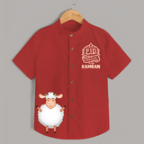 Eid Mubarak with cute lamp Personalized Kids Shirt - RED - 0 - 6 Months Old (Chest 23")