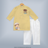 Eid with ammu & abbu boy version Personalized Kids Kurta - PASTEL YELLOW - 3 - 6 Months Old (Chest 24", Kurta Length 14'', Waist 19", Pant Length 14")
