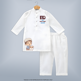 Eid with ammu & abbu boy version Personalized Kids Kurta - WHITE - 3 - 6 Months Old (Chest 24", Kurta Length 14'', Waist 19", Pant Length 14")