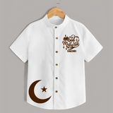 Eid Mubarak with moon Personalized Kids Shirt - WHITE - 0 - 6 Months Old (Chest 23")