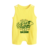 Personalized Eid Al Adha Baby Button Romper with Goat Illustration - PASTEL YELLOW - New Born (Chest 18")