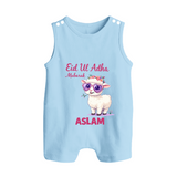 Eid Ul Adha Mubarak Cute Lamb Personalized Baby Button Romper - BABY BLUE - New Born (Chest 18")