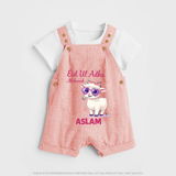 Eid Ul Adha Mubarak Cute Lamb Personalized Baby dungaree - PEACH - 0 - 5 Months Old (Chest 18")