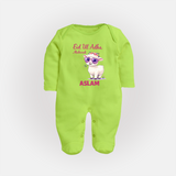 Eid Ul Adha Mubarak Cute Lamb Personalized Baby Full Body Suit - LIME GREEN - New Born (Chest 7.5")