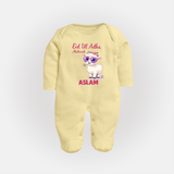 Eid Ul Adha Mubarak Cute Lamb Personalized Baby Full Body Suit - PASTEL YELLOW - New Born (Chest 7.5")
