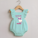 Eid Ul Adha Mubarak Cute Lamb Personalized Baby Romper Frock - MINT GREEN - 0 - 3 Months Old (Chest 19")