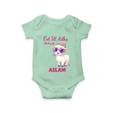 Eid Ul Adha Mubarak Cute Lamb Personalized Baby Romper - MINT GREEN - New Born (Chest 14")