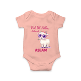 Eid Ul Adha Mubarak Cute Lamb Personalized Baby Romper - PEACH - New Born (Chest 14")
