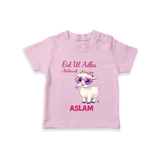 Eid Ul Adha Mubarak Cute Lamb Personalized Baby Tshirt - BABY PINK - 0-5 Months Old (Chest 17")