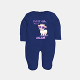 Eid Ul Adha Mubarak Cute Lamb Personalized Baby Full Body Suit - NAVY BLUE - New Born (Chest 7.5")