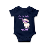 Eid Ul Adha Mubarak Cute Lamb Personalized Baby Romper - NAVY BLUE - New Born (Chest 14")