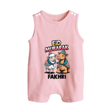 Eid Mubarak Sheep & Camel Personalized Baby Button Romper - BABY PINK - New Born (Chest 18")