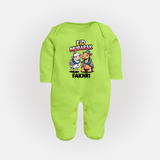 Eid Mubarak Sheep & Camel Personalized Baby Full Body Suit - LIME GREEN - New Born (Chest 7.5")
