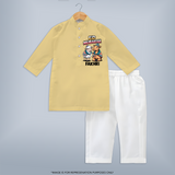 Eid Mubarak Sheep & Camel Personalized Baby Kurta set - PASTEL YELLOW - 3 - 6 Months Old (Chest 24", Kurta Length 14'', Waist 19", Pant Length 14")