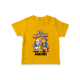 Eid Mubarak Sheep & Camel Personalized Baby Tshirt - CHROME YELLOW - 0-5 Months Old (Chest 17")