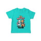 Eid Mubarak Sheep & Camel Personalized Baby Tshirt - TEAL - 0-5 Months Old (Chest 17")
