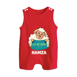 Eid Al Adha Cute Sheep Personalized Baby Button Romper - RED - New Born (Chest 18")