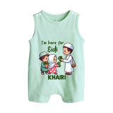 I’m Here for Eidi Cute Kids Eid Personalized Button Romper - MINT GREEN - New Born (Chest 18")