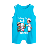 I’m Here for Eidi Cute Kids Eid Personalized Button Romper - SKY BLUE - New Born (Chest 18")