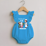 I’m Here for Eidi Cute Kids Eid Personalized Romper Frock - SKY BLUE - 0 - 3 Months Old (Chest 19")