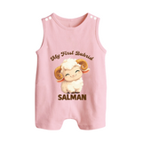 My First Bakrid Cute Lamb Personalized Baby Button Romper - BABY PINK - New Born (Chest 18")