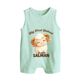 My First Bakrid Cute Lamb Personalized Baby Button Romper - MINT GREEN - New Born (Chest 18")