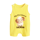 My First Bakrid Cute Lamb Personalized Baby Button Romper - PASTEL YELLOW - New Born (Chest 18")