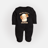 My First Bakrid Cute Lamb Personalized Baby Full Body Suit - BLACK - New Born (Chest 7.5")