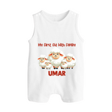 My First Eid with Family Sheep Theme Personalized Baby Button Romper - WHITE - New Born (Chest 18")