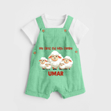 My First Eid with Family Sheep Theme Personalized Baby dungaree - GREEN - 0 - 5 Months Old (Chest 18")