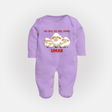My First Eid with Family Sheep Theme Personalized Baby Full Body Suit - LILAC - New Born (Chest 7.5")