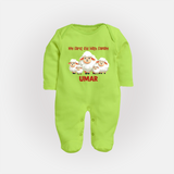 My First Eid with Family Sheep Theme Personalized Baby Full Body Suit - LIME GREEN - New Born (Chest 7.5")