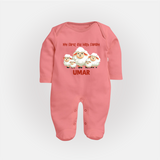 My First Eid with Family Sheep Theme Personalized Baby Full Body Suit - PEACH - New Born (Chest 7.5")