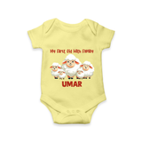 My First Eid with Family Sheep Theme Personalized Baby Romper - PASTEL YELLOW - New Born (Chest 14")