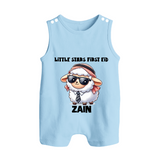 Little Star’s First Eid Stylish Lamb Personalized Baby Button Romper - BABY BLUE - New Born (Chest 18")