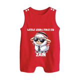Little Star’s First Eid Stylish Lamb Personalized Baby Button Romper - RED - New Born (Chest 18")