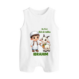 My First Eid Al Adha Boy & Goat Personalized Baby Button Romper - WHITE - New Born (Chest 18")