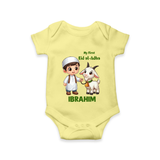 My First Eid Al Adha Boy & Goat Personalized Baby Romper - PASTEL YELLOW - New Born (Chest 14")