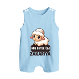 My First Eid Cute Lamb Illustration Personalized Baby Button Romper - BABY BLUE - New Born (Chest 18")