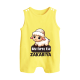 My First Eid Cute Lamb Illustration Personalized Baby Button Romper - PASTEL YELLOW - New Born (Chest 18")