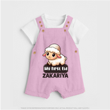 My First Eid Cute Lamb Illustration Personalized Baby dungaree - BABY PINK - 0 - 5 Months Old (Chest 18")