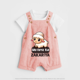 My First Eid Cute Lamb Illustration Personalized Baby dungaree - PEACH - 0 - 5 Months Old (Chest 18")