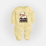 My First Eid Cute Lamb Illustration Personalized Baby Full Body Suit - PASTEL YELLOW - New Born (Chest 7.5")