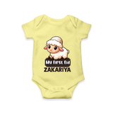 My First Eid Cute Lamb Illustration Personalized Baby Romper - PASTEL YELLOW - New Born (Chest 14")