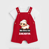 My First Eid Cute Lamb Illustration Personalized Baby dungaree - RED - 0 - 5 Months Old (Chest 18")
