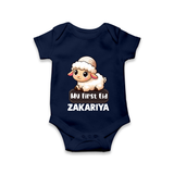 My First Eid Cute Lamb Illustration Personalized Baby Romper - NAVY BLUE - New Born (Chest 14")
